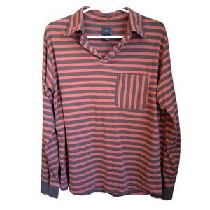 686 Performance Wear LS Polo Shirt Unisex Small Orange/Brown Stripe Gorpcore EUC